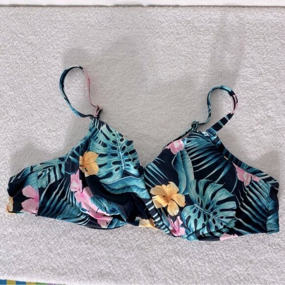 5/$25 Ardene Swim Green Pink Tropical Floral Print Bikini Top XL - Picture 1 of 6